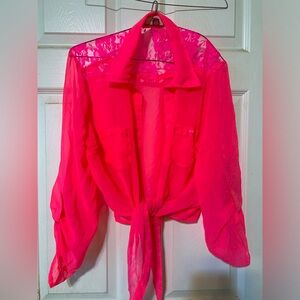 L.E.I Flourscent Pink Lacy Very Thin Cute See Through Shirt.  Size 11/13